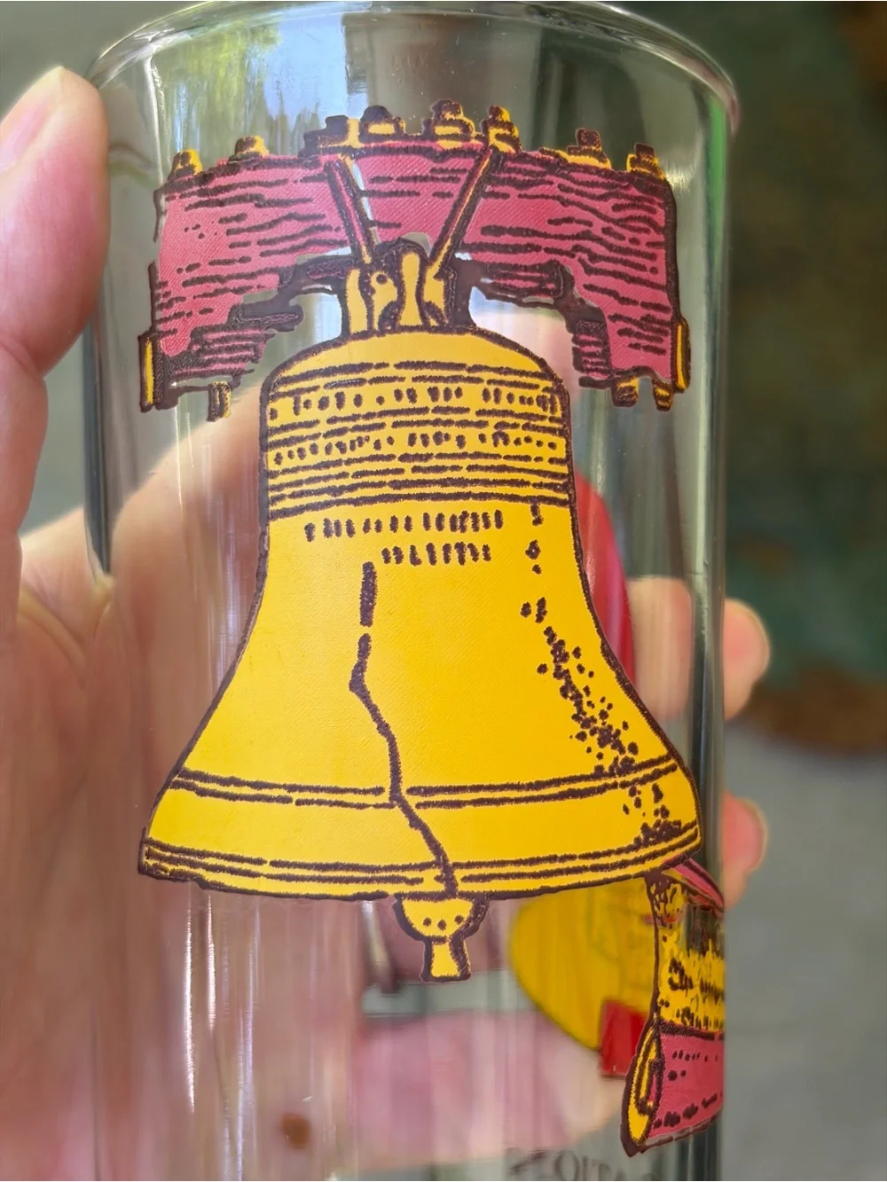 Set of 3 Vintage Commemorative Liberty Bell Shot Glasses - Yellow & Red Graphics